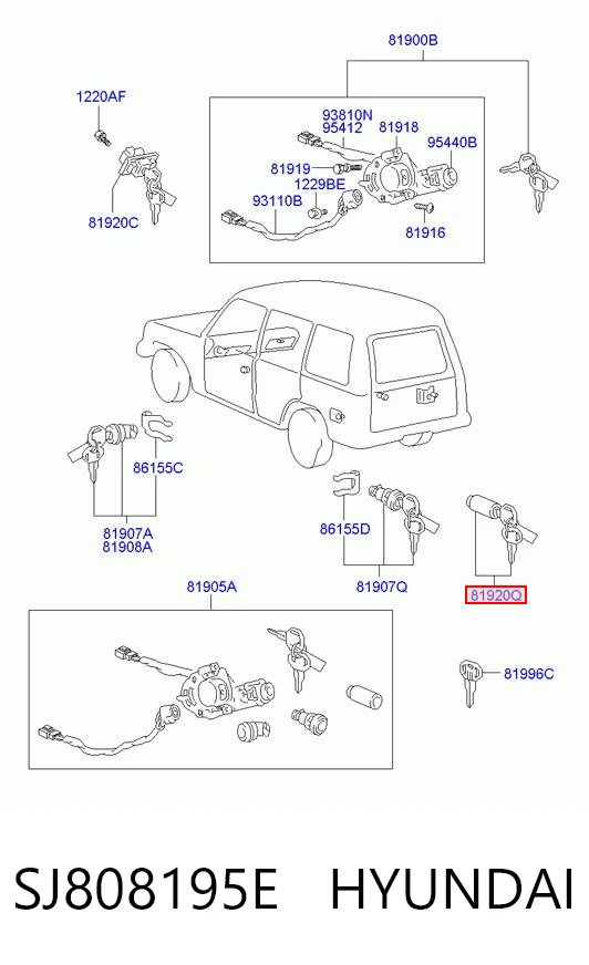 Trinco de fecho de porta-malas (de 3ª/5ª porta traseira) para Hyundai Galloper JK