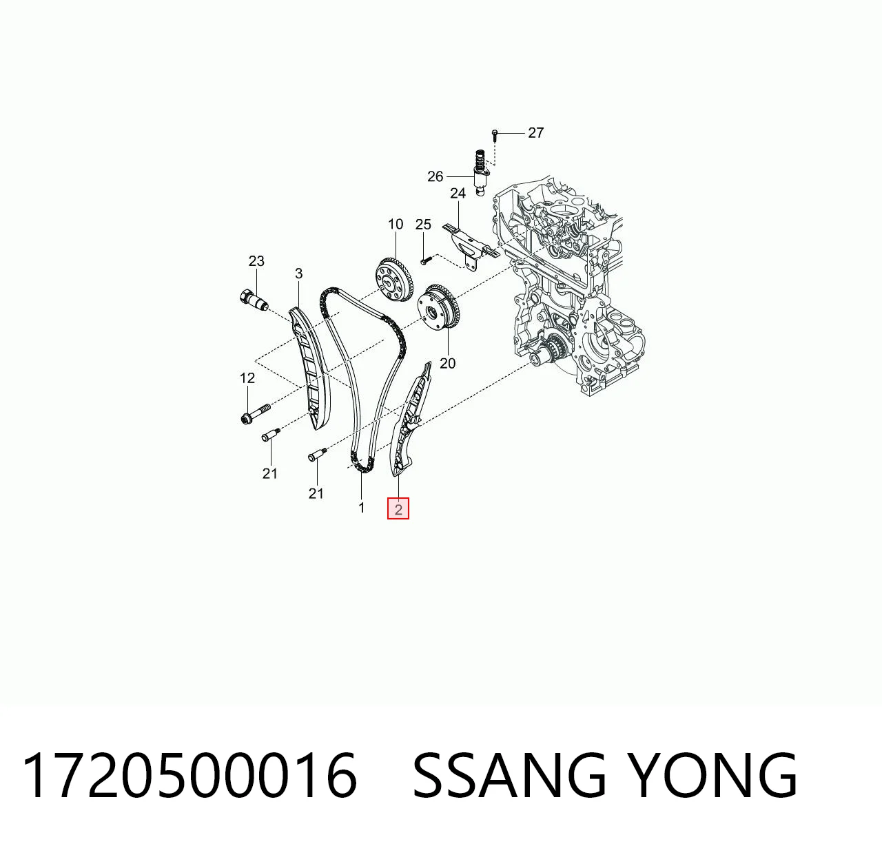Amortecedor de cadeia do mecanismo de distribuição de gás, esquerdo para SsangYong Korando C 