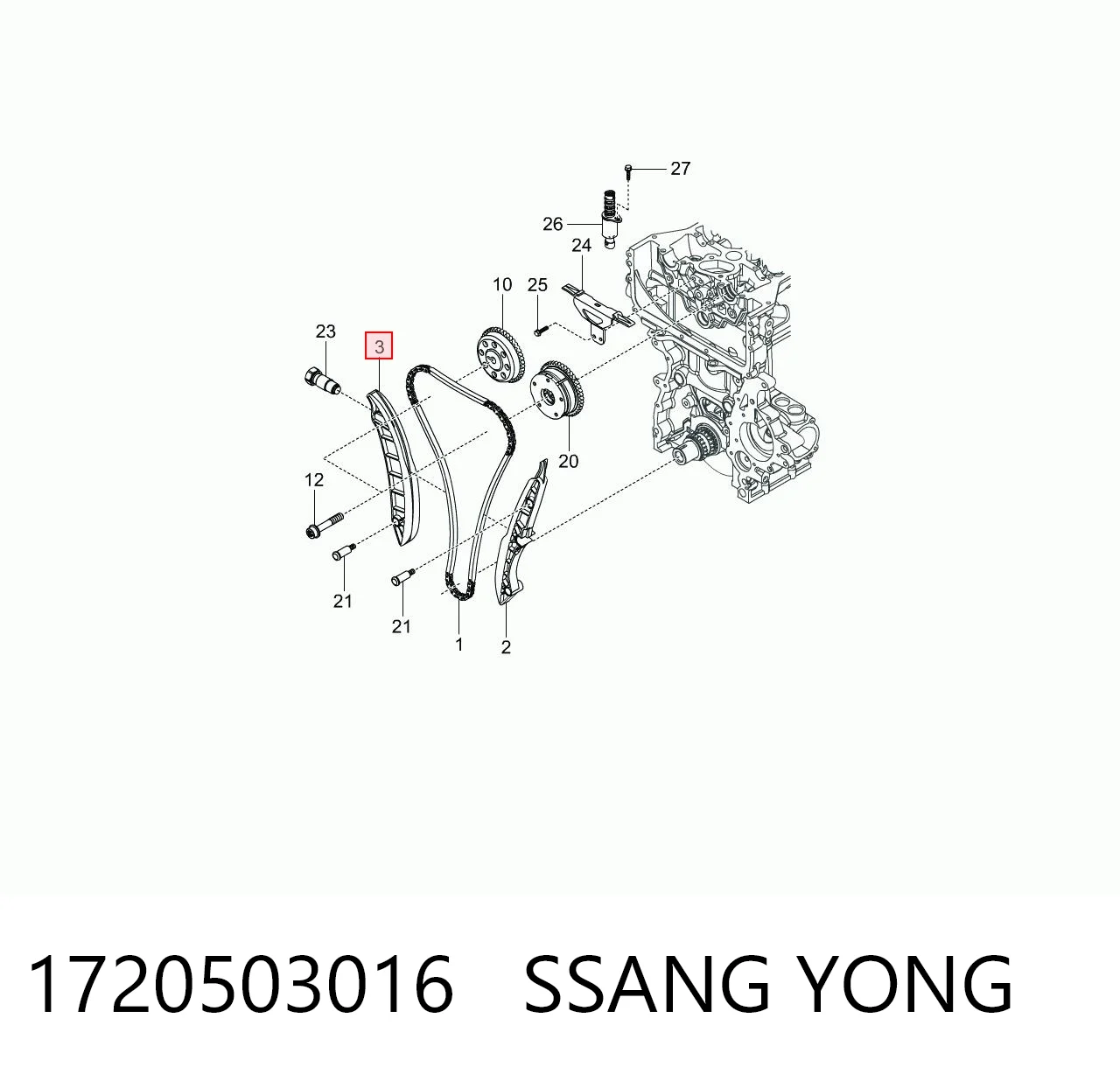 Amortecedor de cadeia do mecanismo de distribuição de gás, direito para SsangYong Korando C 