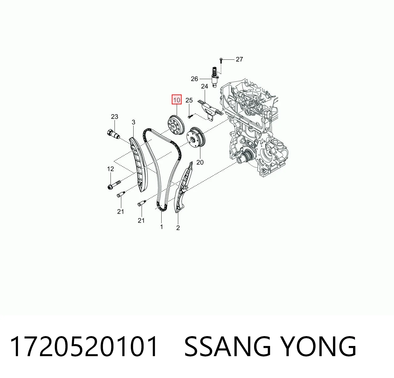 Engrenagem de cadeia da roda dentada da árvore distribuidora de motor para SsangYong Korando C 