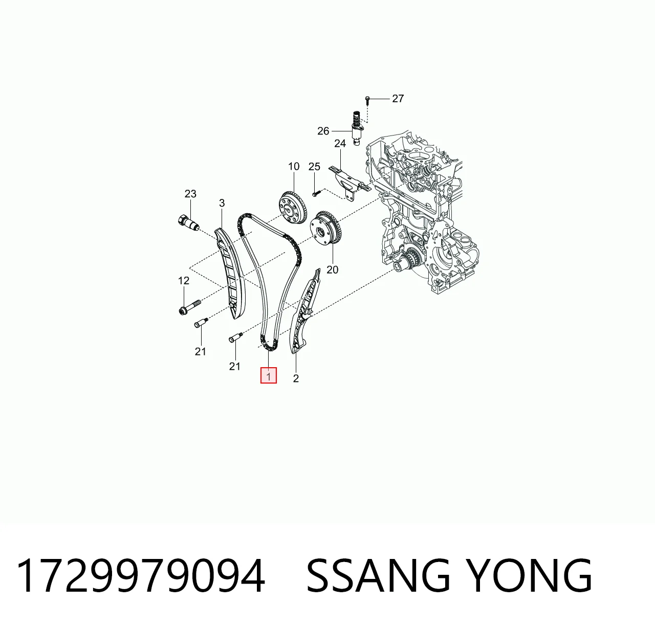  Cadeia do mecanismo de distribuição de gás SsangYong Korando C SUV (2010 - 2026) C