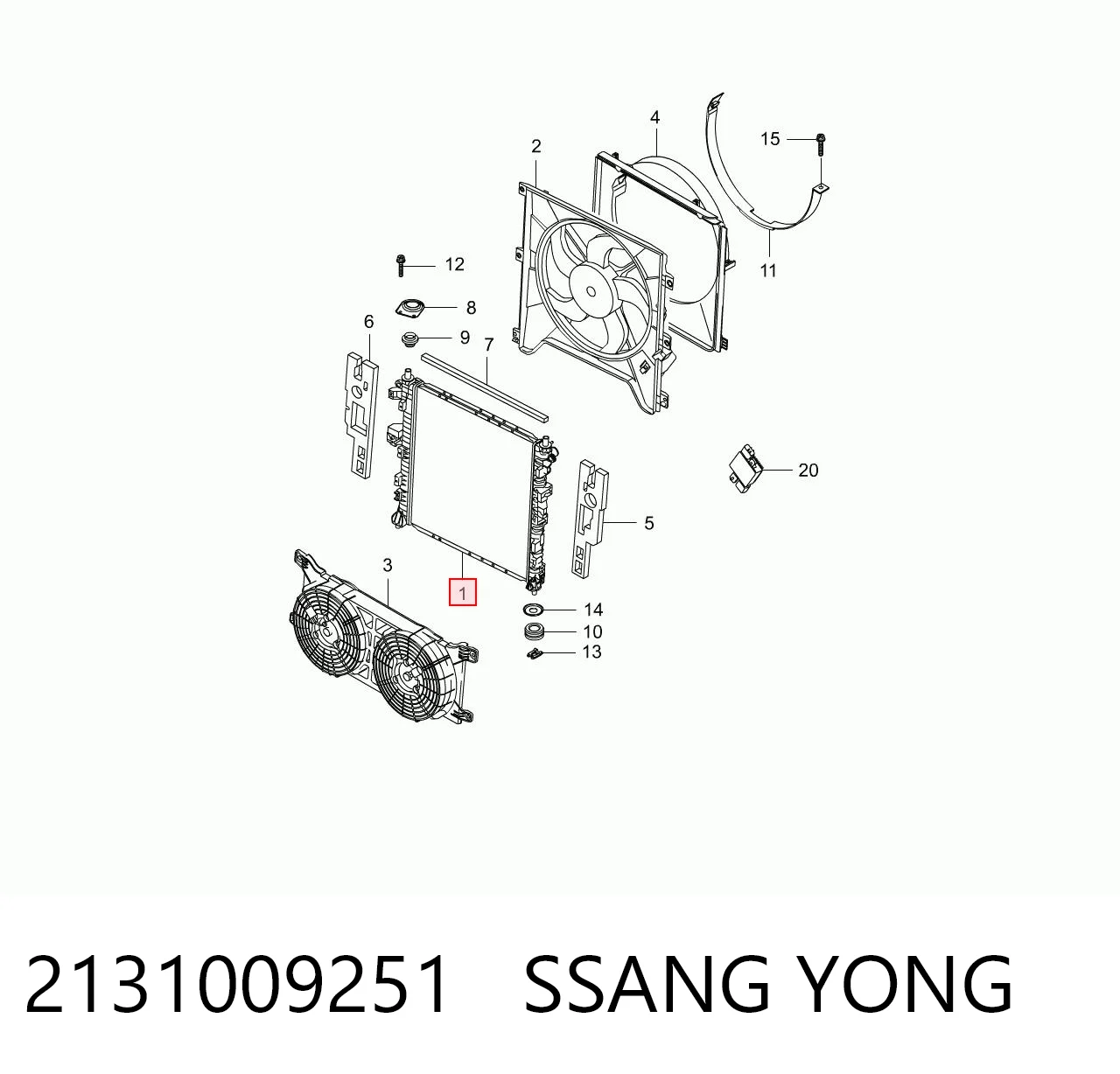  Radiador de esfriamento de motor SsangYong Kyron SUV (2005 - 2007) 