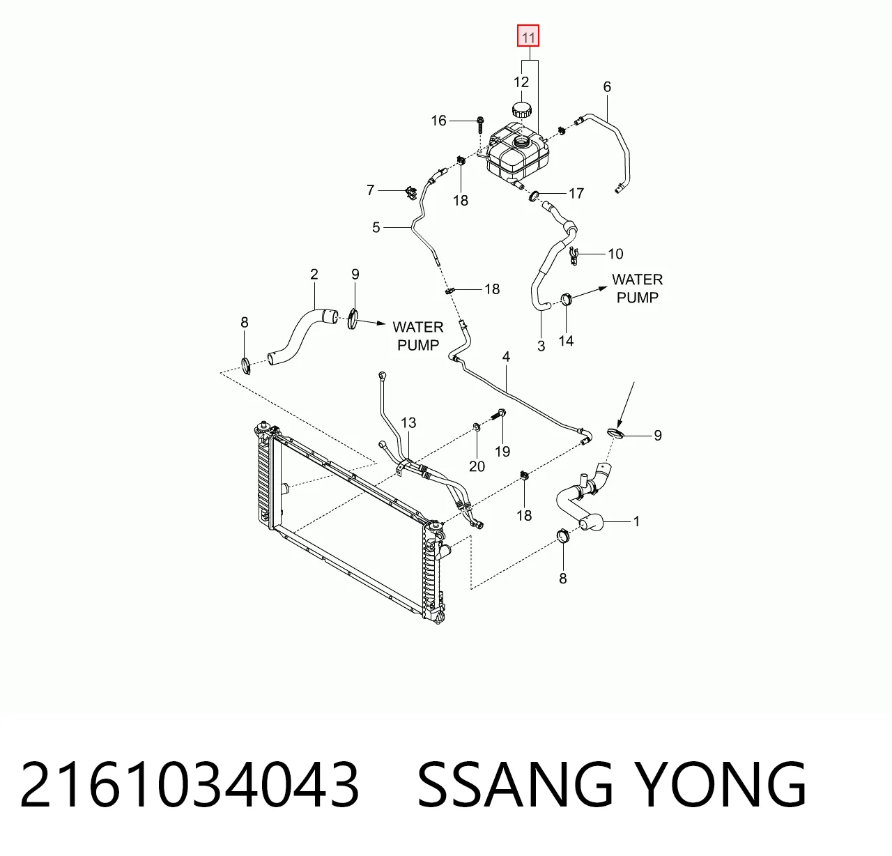 2161034043 Ssang Yong Tanque de expansão do sistema de esfriamento