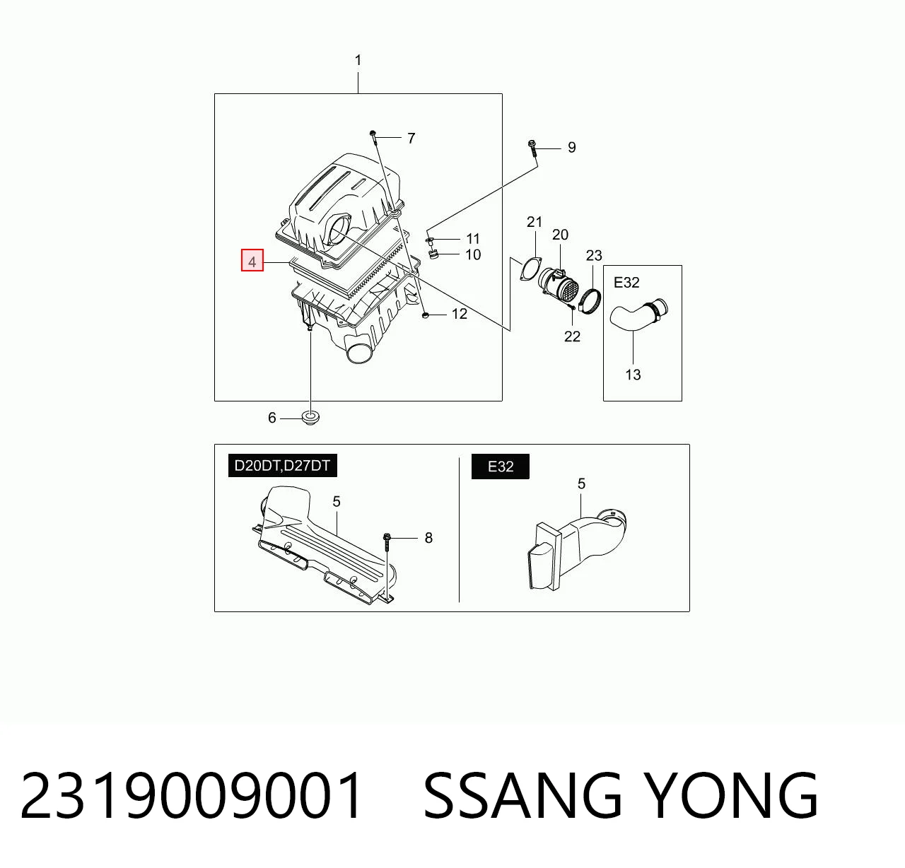 2319009001 Ssang Yong Filtro de ar