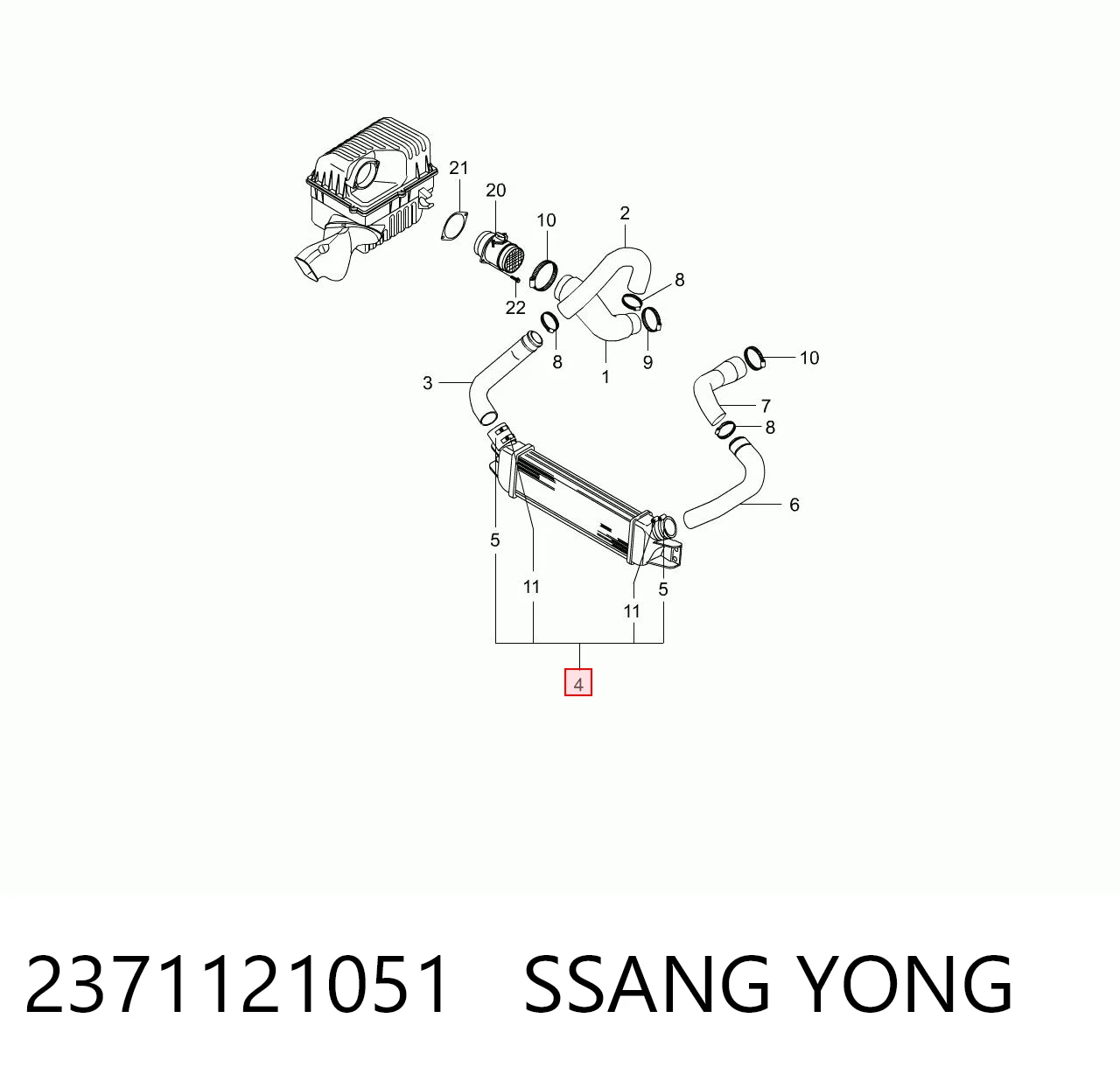 Radiador de intercooler SsangYong Rodius  