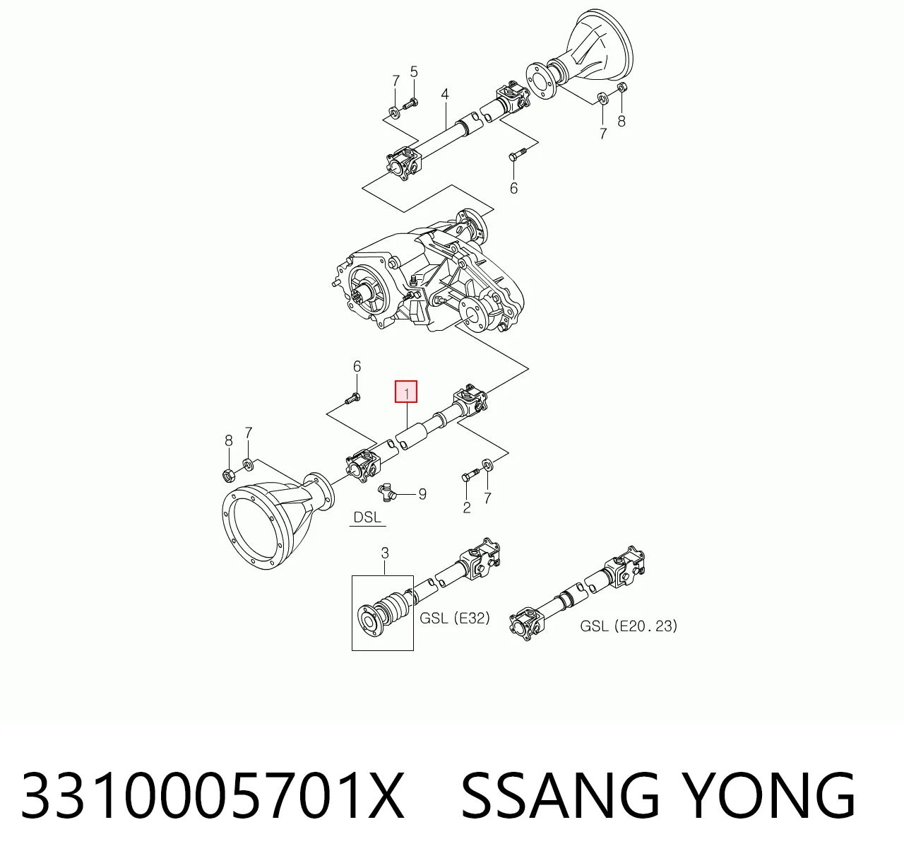 Junta universal até o eixo dianteiro SsangYong Korando  