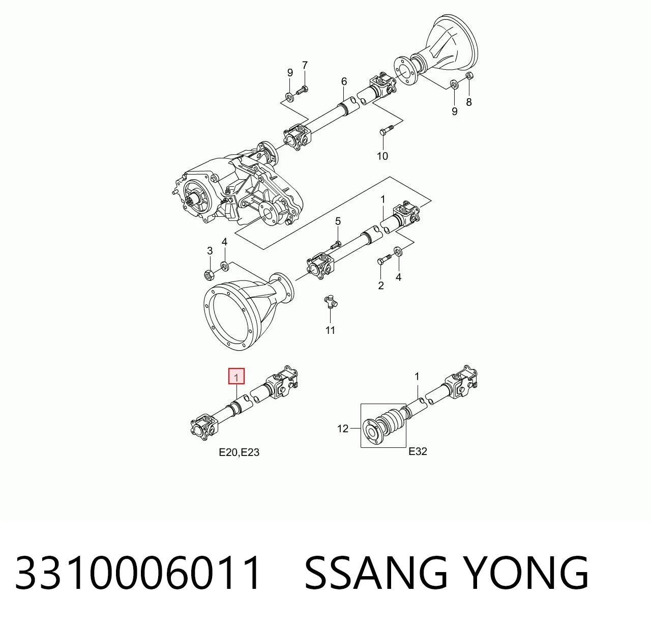  Junta universal até o eixo dianteiro SsangYong Korando SUV (KJ) (1996 - 2006) 