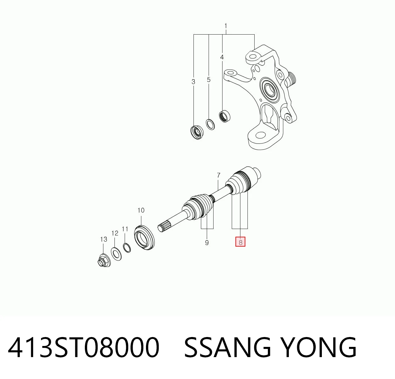 Bota de proteção interna de junta homocinética do semieixo dianteiro para SsangYong Rexton RJ