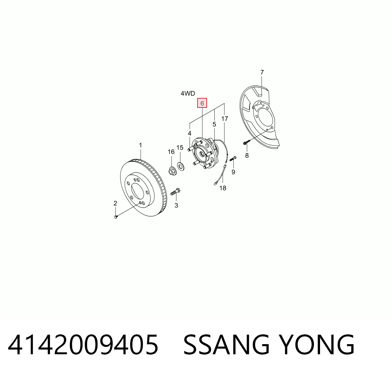 4142009405 Ssang Yong Cubo dianteiro