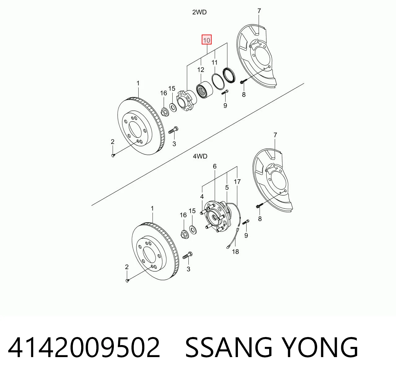 Cubo dianteiro para SsangYong Actyon  CJ