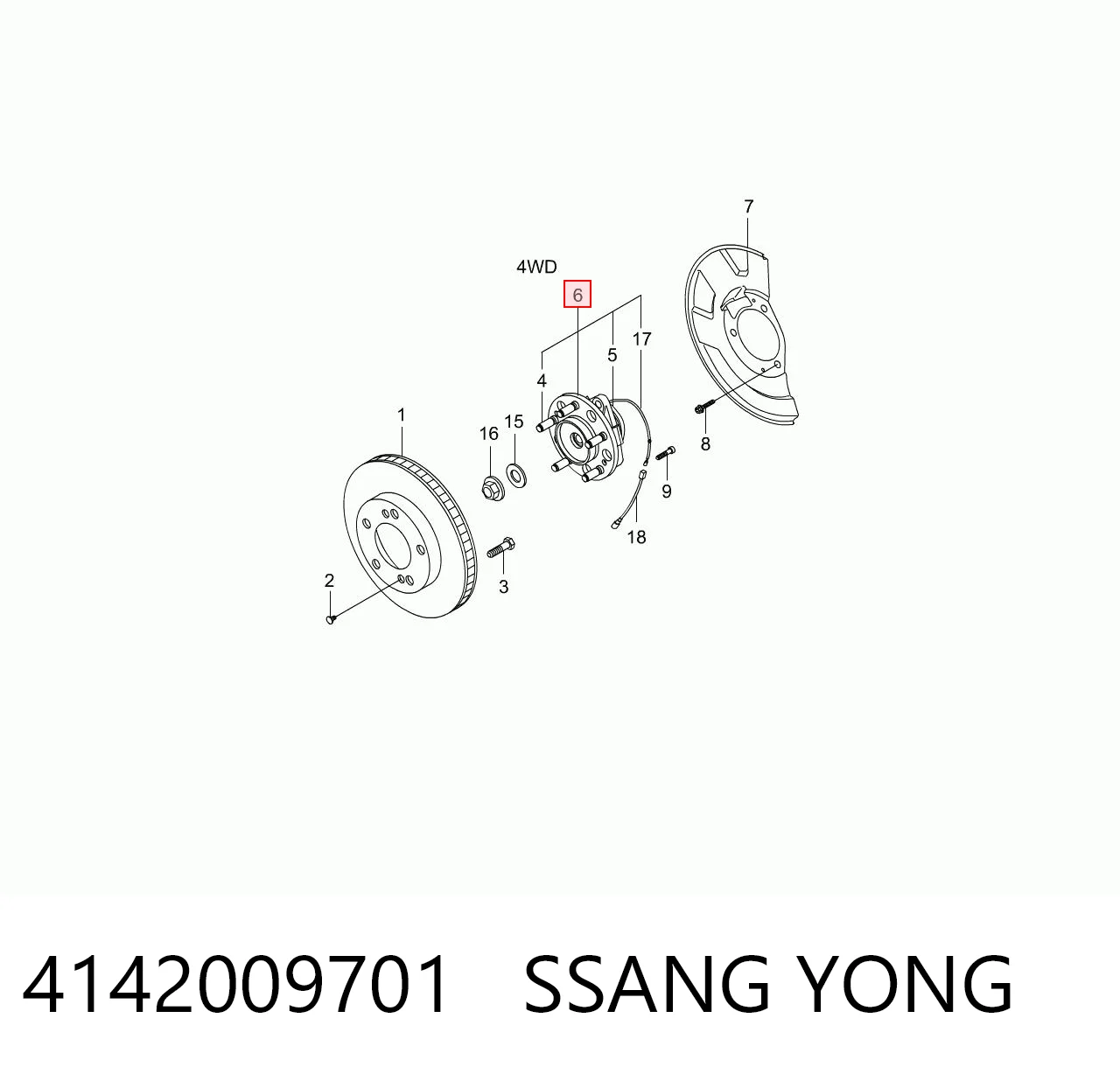 4142009701 Ssang Yong Cubo dianteiro