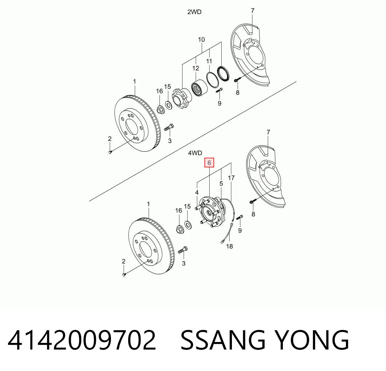 4142009702 Ssang Yong Cubo dianteiro