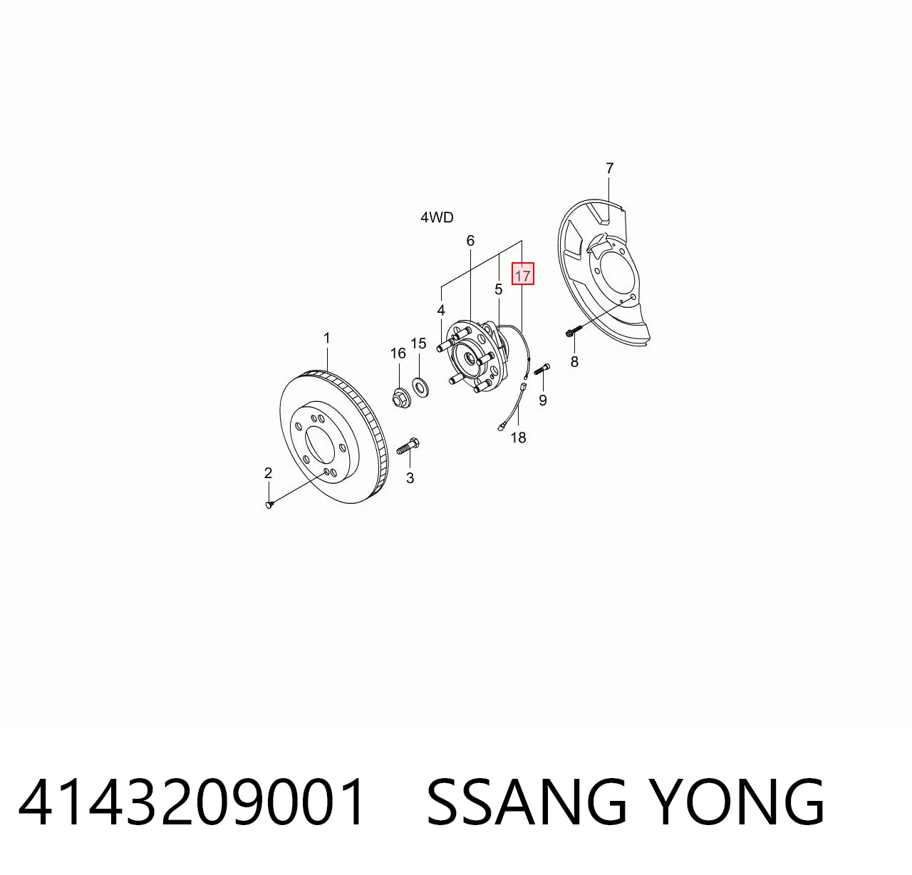 Sensor dianteiro de ABS para SsangYong Rexton I RJN
