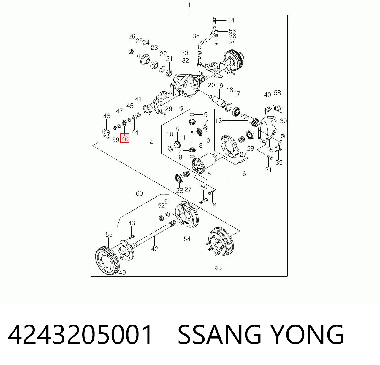 4243205001 Ssang Yong Anel de travagem de rolamento do semieixo traseiro