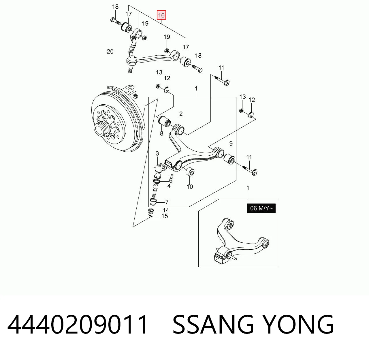4440209011 Ssang Yong Braço oscilante superior direito de suspensão dianteira