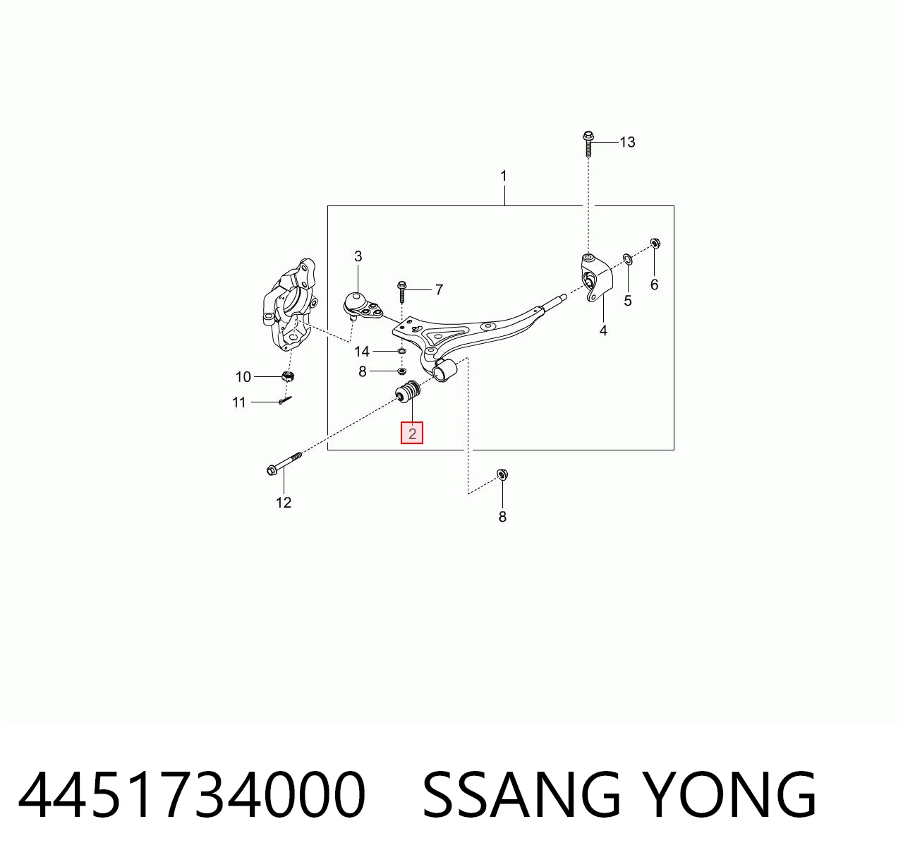 4451734000 Ssang Yong Bloco silencioso dianteiro do braço oscilante inferior