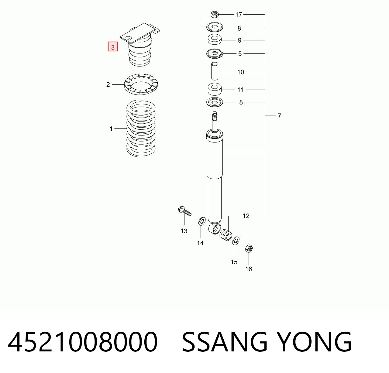 4521008000 Ssang Yong Pára-choque (grade de proteção) de amortecedor traseiro
