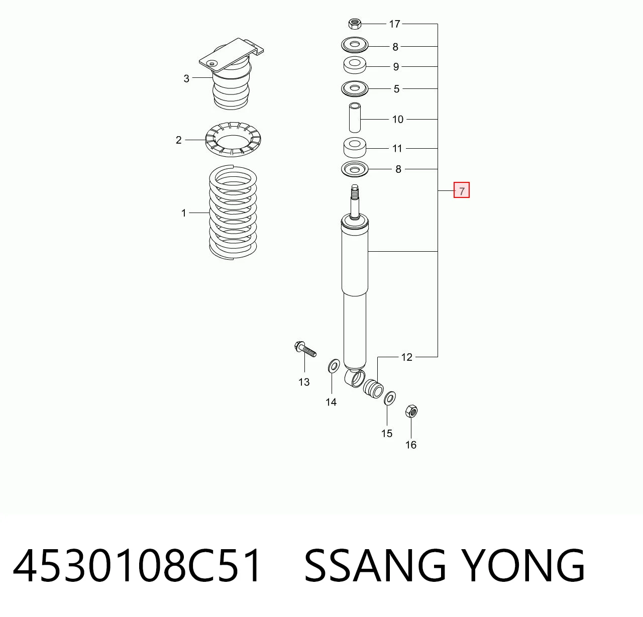 4530108C51 Ssang Yong Amortecedor traseiro