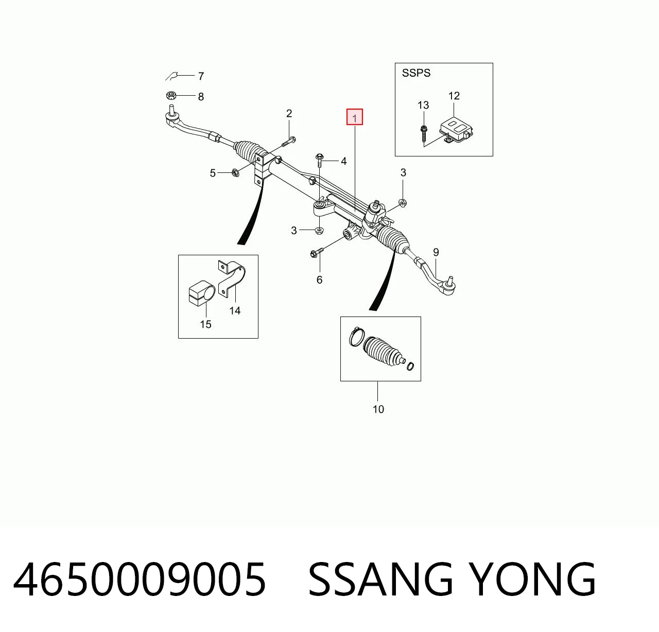 4650009005 Ssang Yong Cremalheira da direção