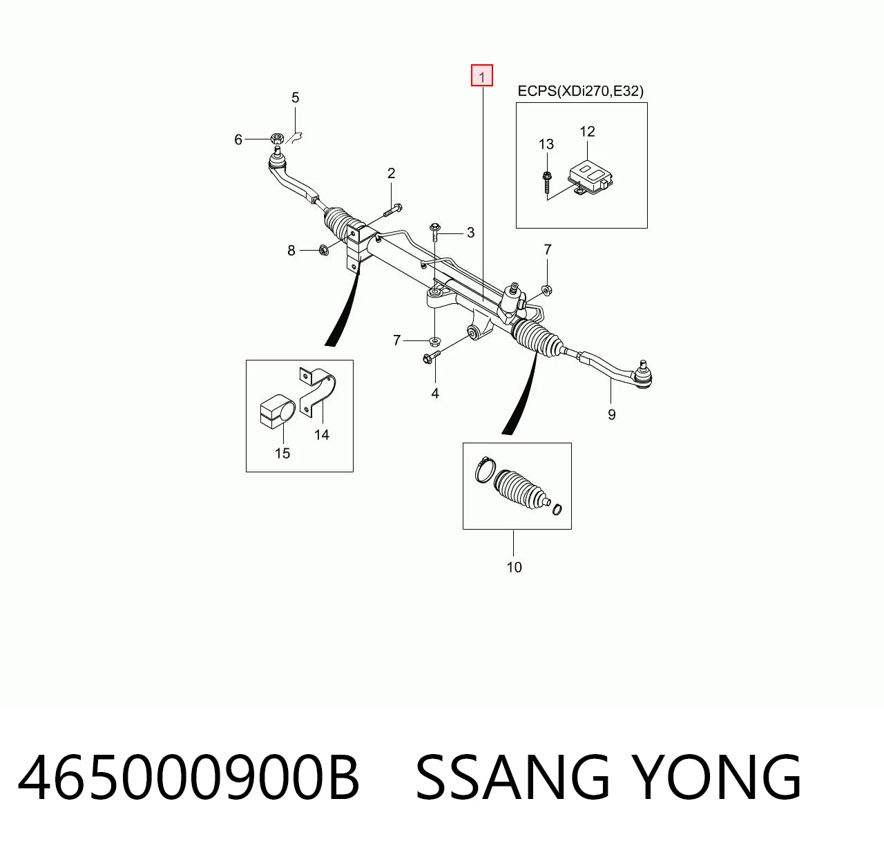 465000900B Ssang Yong Cremalheira da direção