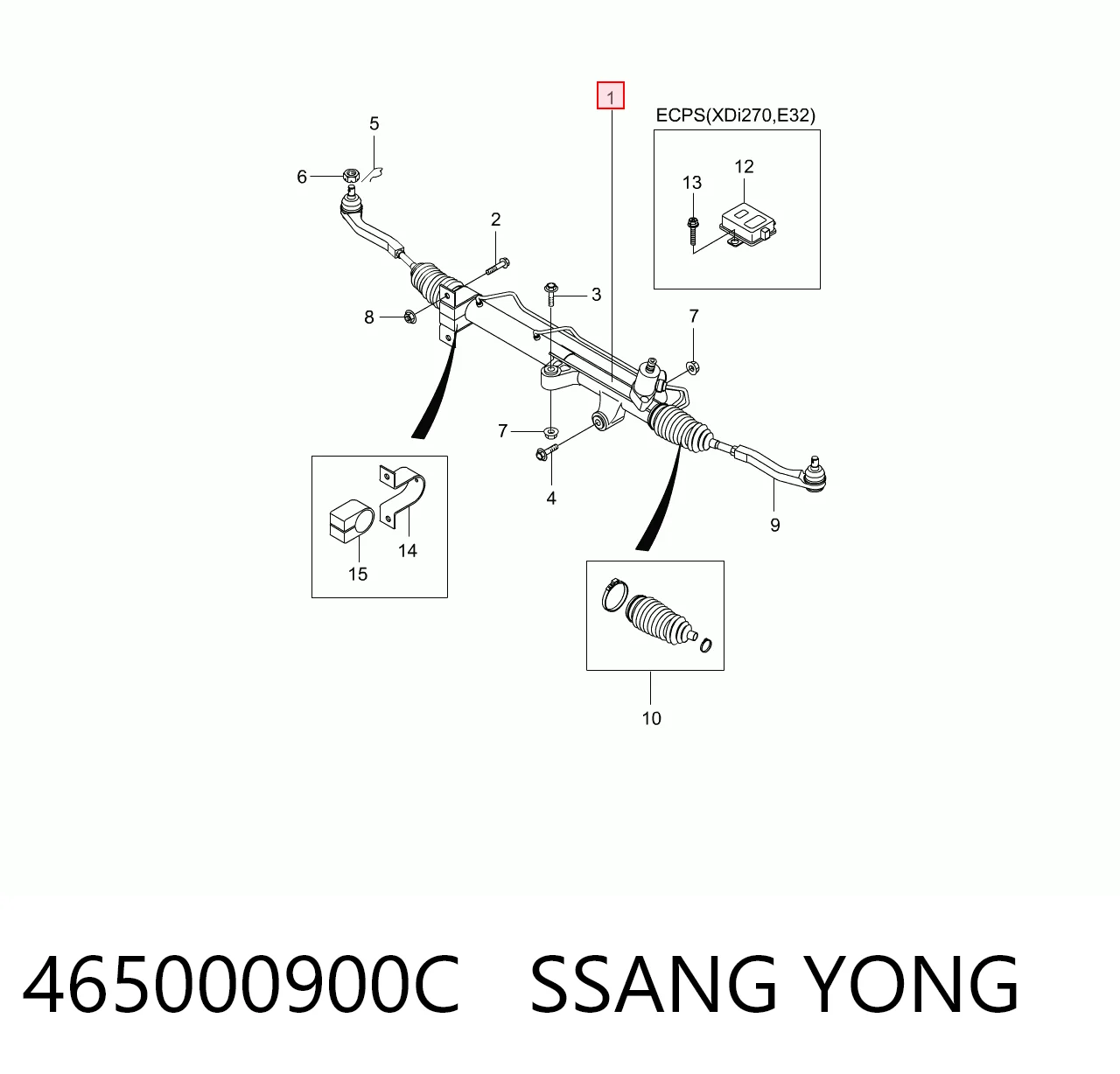 465000900C Ssang Yong Cremalheira da direção