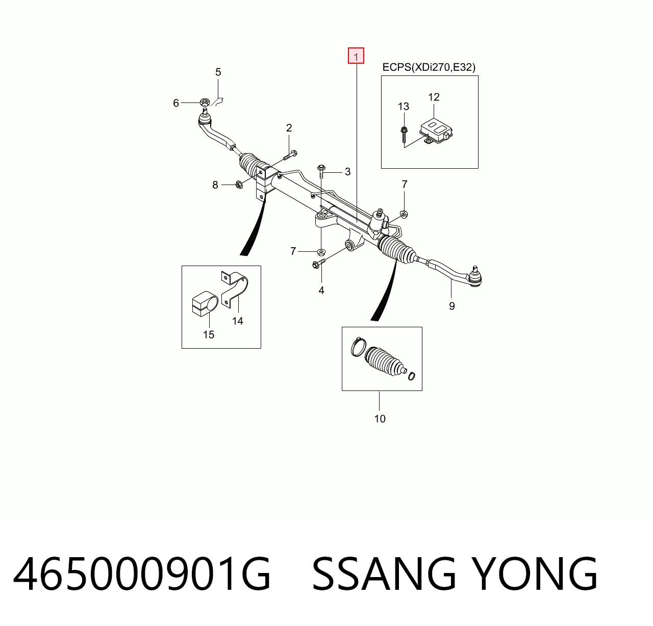 465000901G Ssang Yong Cremalheira da direção