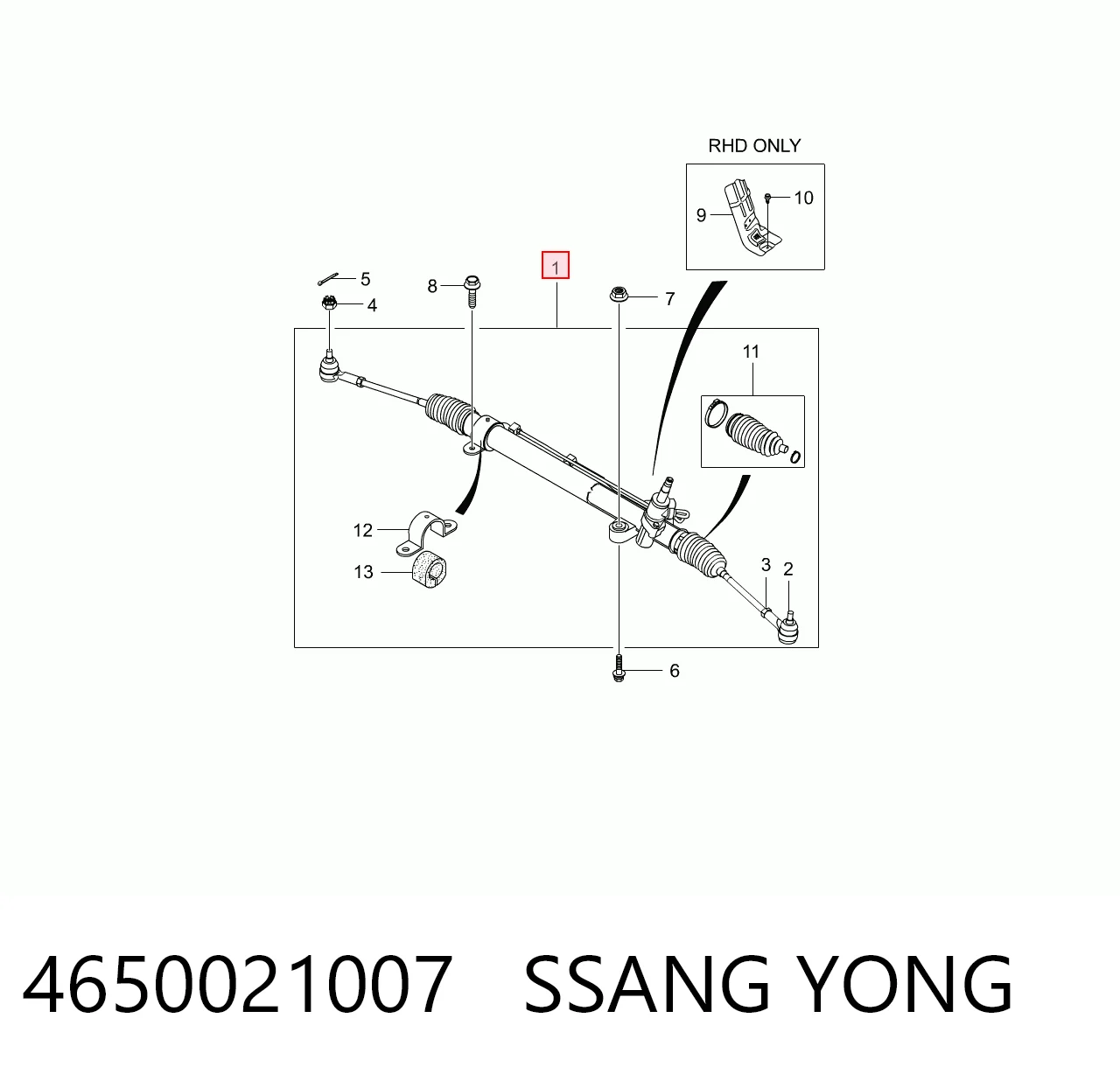Cremalheira da direção para SsangYong Rodius  