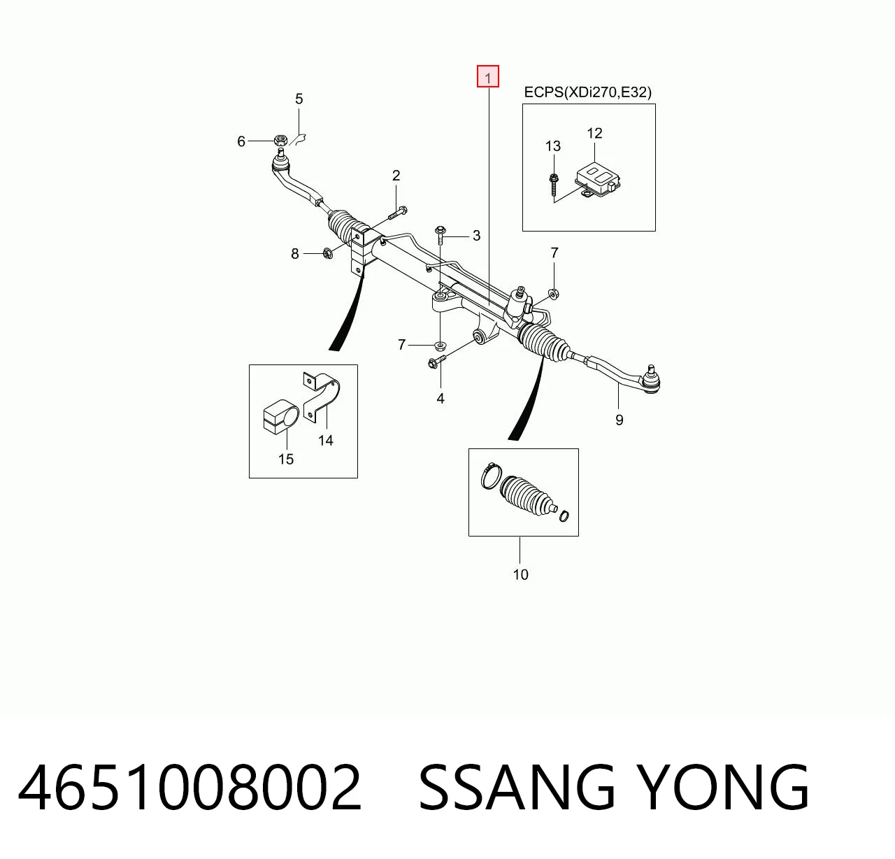 4651008002 Ssang Yong Cremalheira da direção