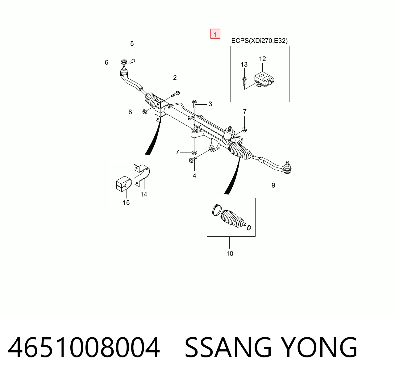 4651008004 Ssang Yong Cremalheira da direção
