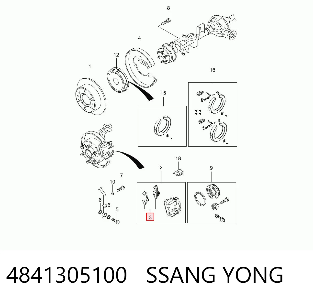 Sapatas do freio traseiras de disco para SsangYong Actyon QJ