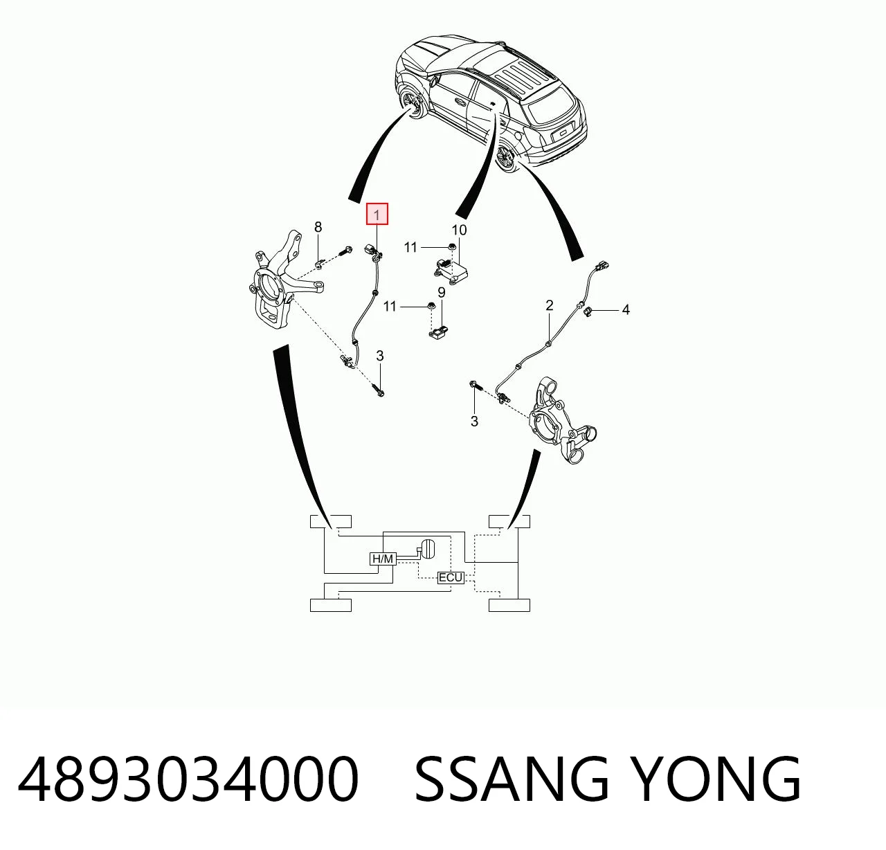 Sensor dianteiro de ABS para SsangYong Actyon 