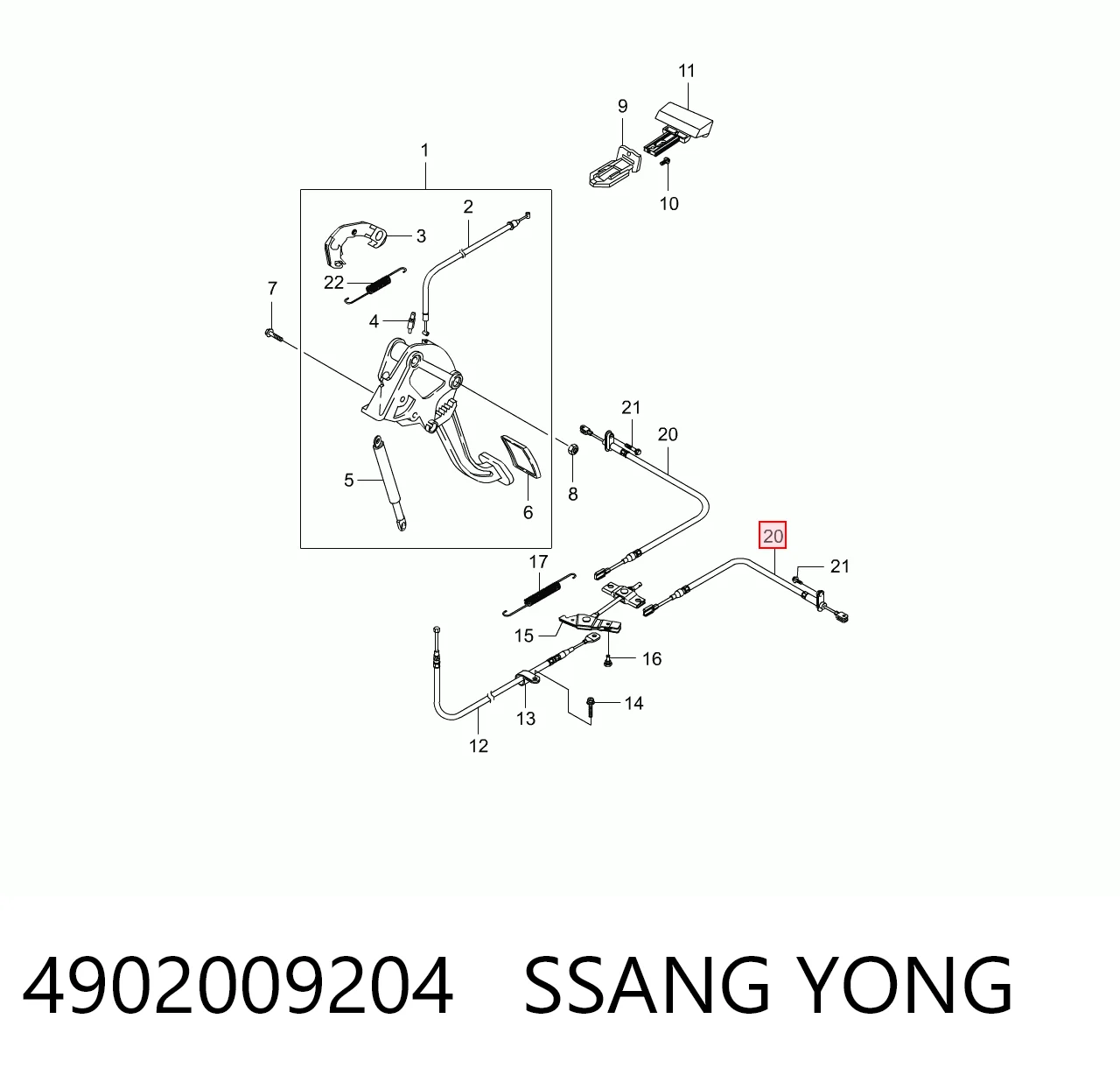 4902009204 Ssang Yong Cabo do freio de estacionamento traseiro direito