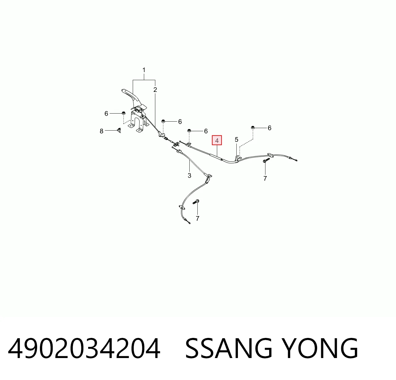 4902034204 Ssang Yong Cabo do freio de estacionamento traseiro direito