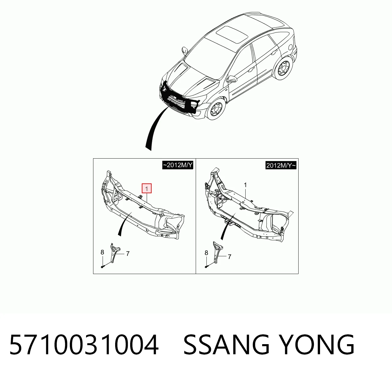 Suporte do radiador montado (painel de montagem de fixação das luzes) para SsangYong Actyon  CJ