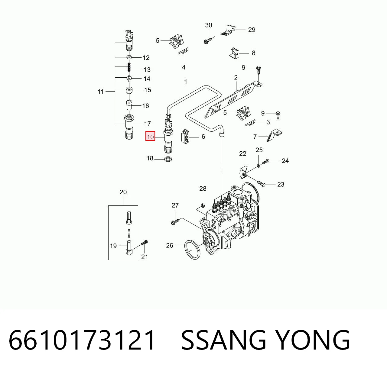 Injetor de injeção de combustível para SsangYong Korando  