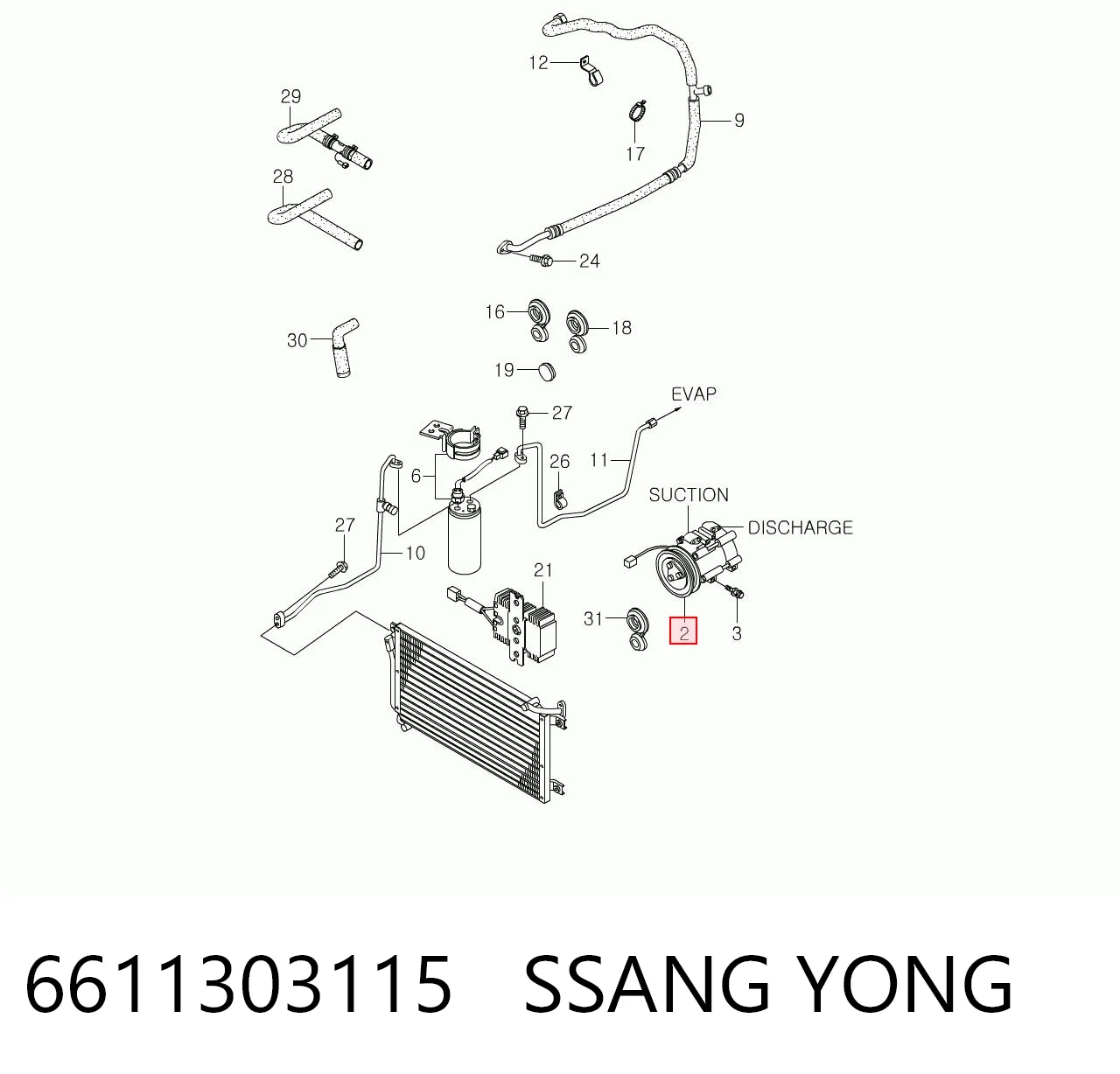 6611303115 Ssang Yong Compressor de aparelho de ar condicionado