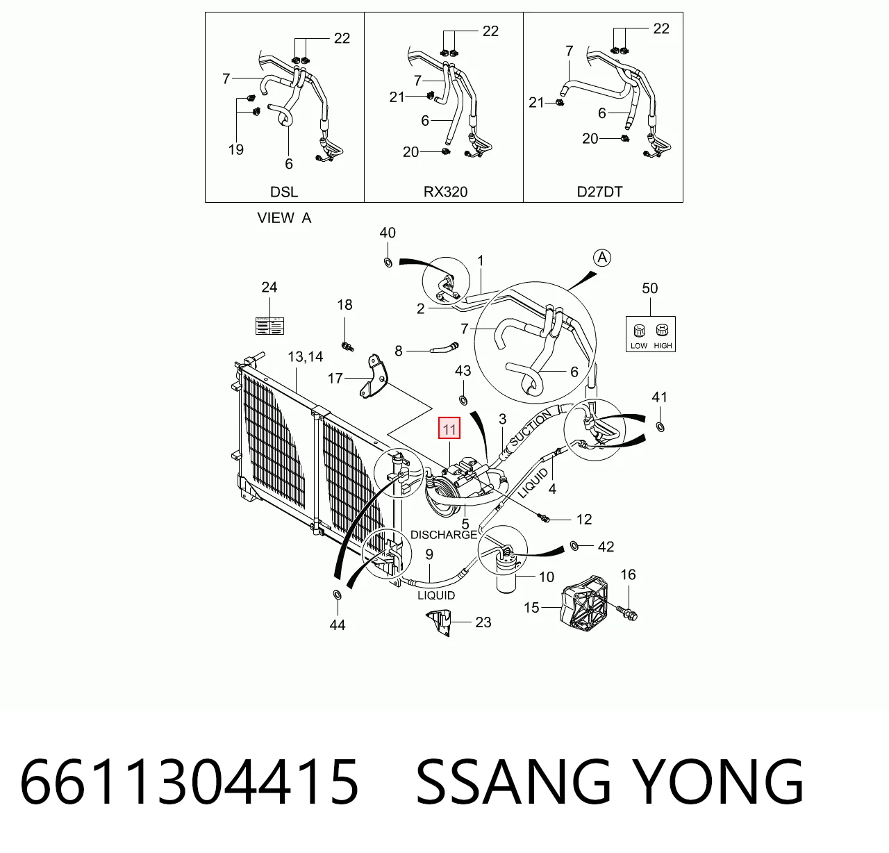 6611304415 Ssang Yong Compressor de aparelho de ar condicionado