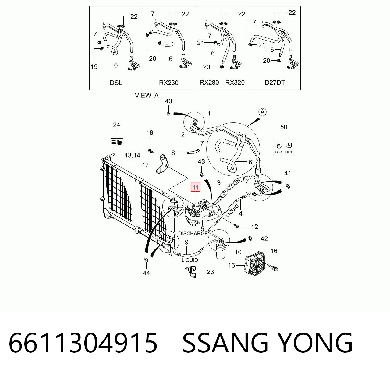 6611304915 Ssang Yong Compressor de aparelho de ar condicionado