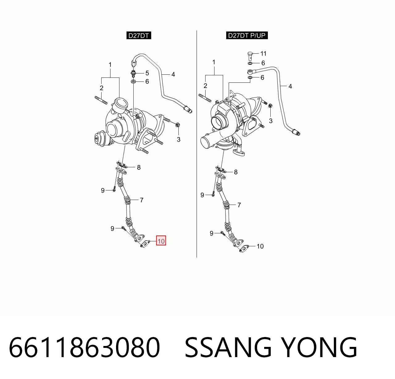6611863080 Ssang Yong Vedante de mangueira de derivação de óleo de turbina