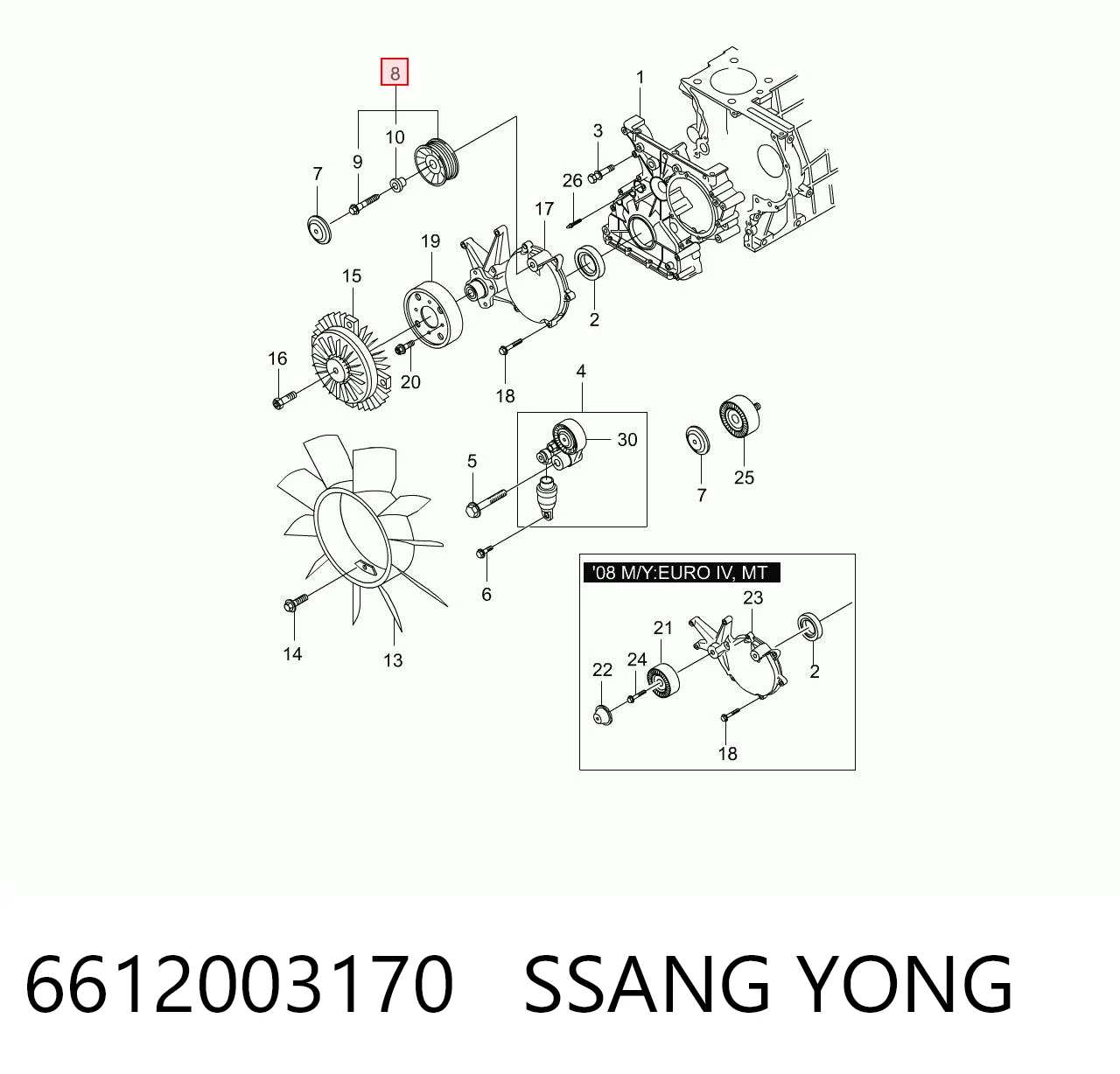6612003170 Ssang Yong Rolo parasita da correia de transmissão