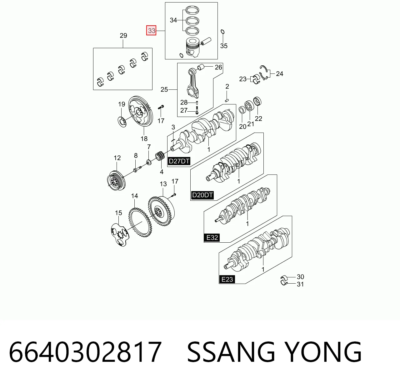 6640302817 Ssang Yong Pistão do kit para 1 cilindro, STD