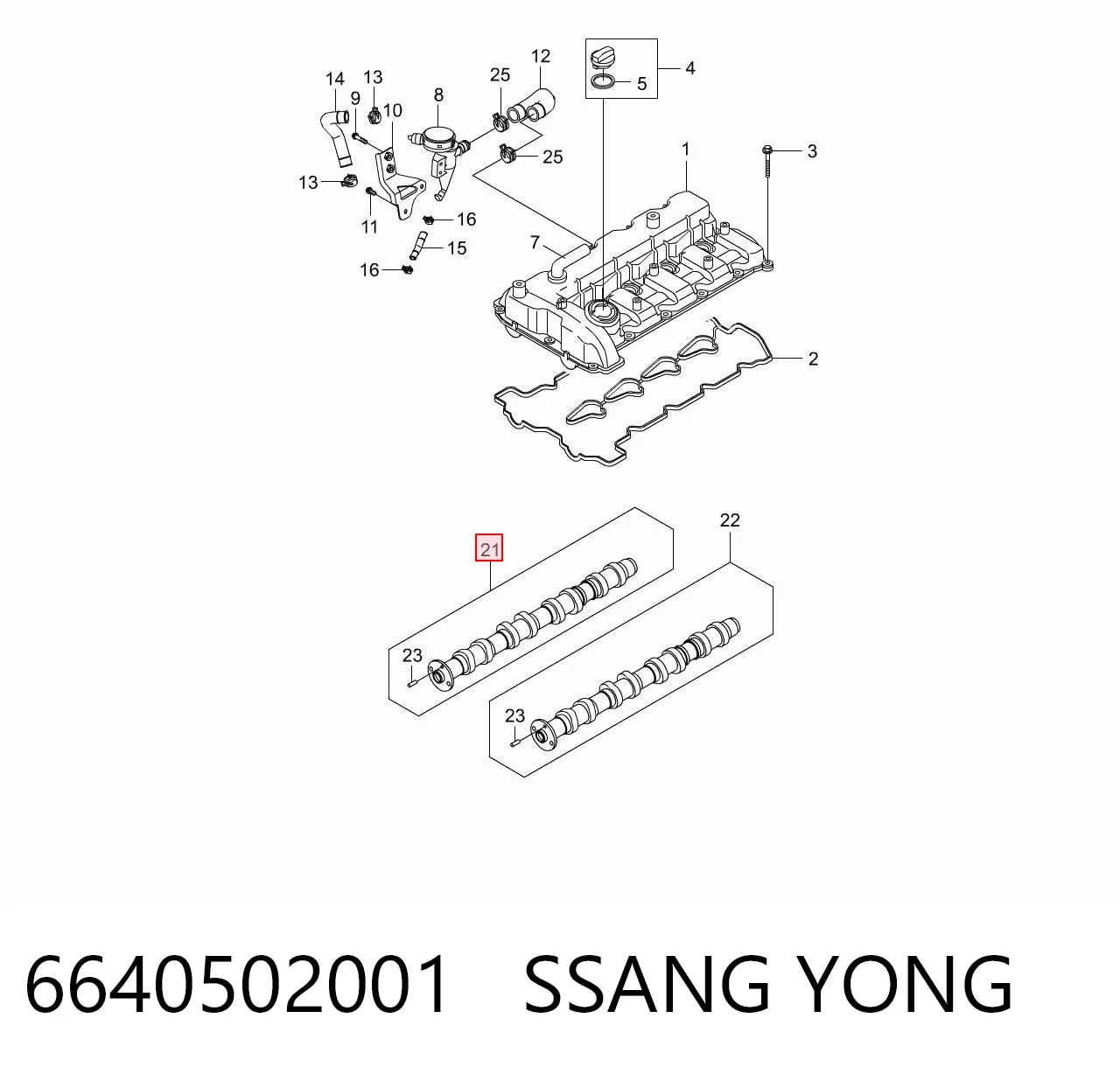 Árvore distribuidora de motor de admissão para SsangYong Actyon  CJ