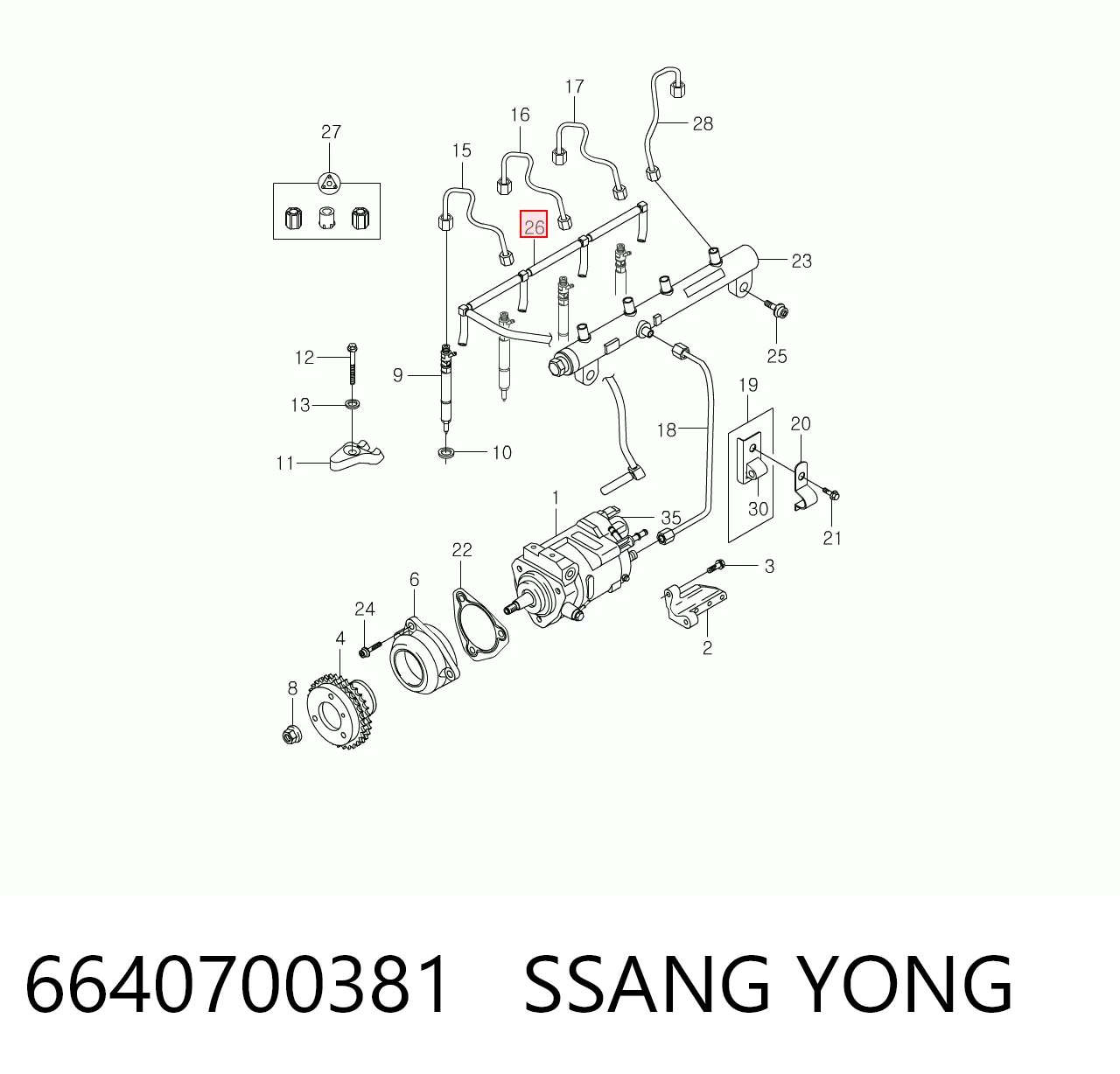 6640700381 Ssang Yong Tubo de combustível, inverso desde os injetores