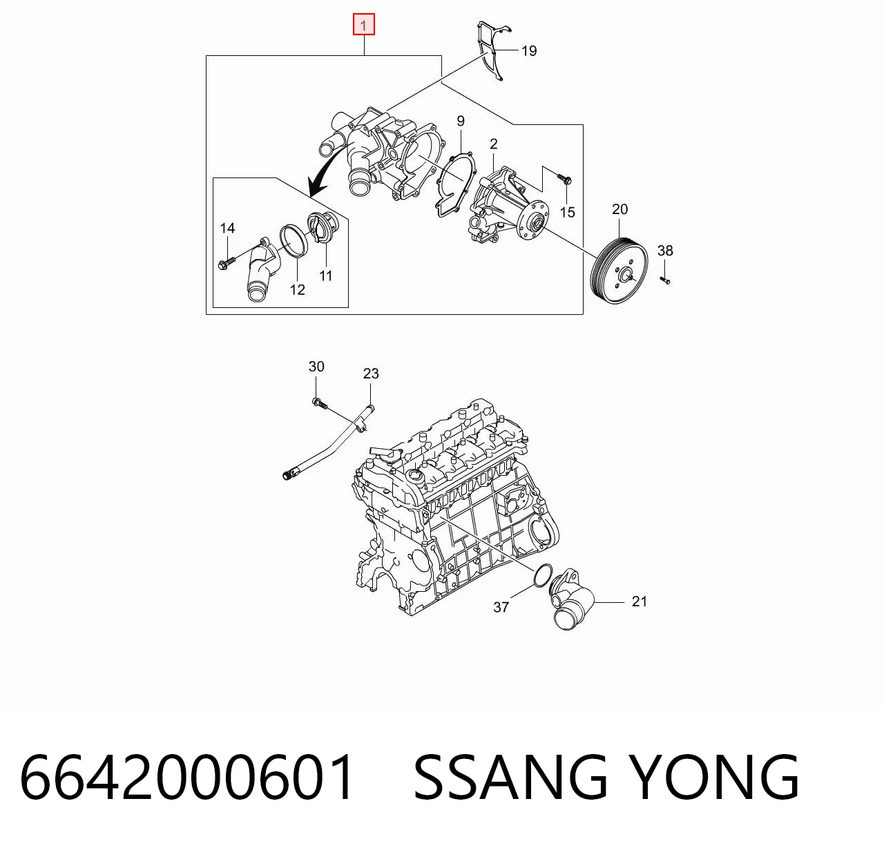 6642000601 Ssang Yong Bomba de água (bomba) de esfriamento
