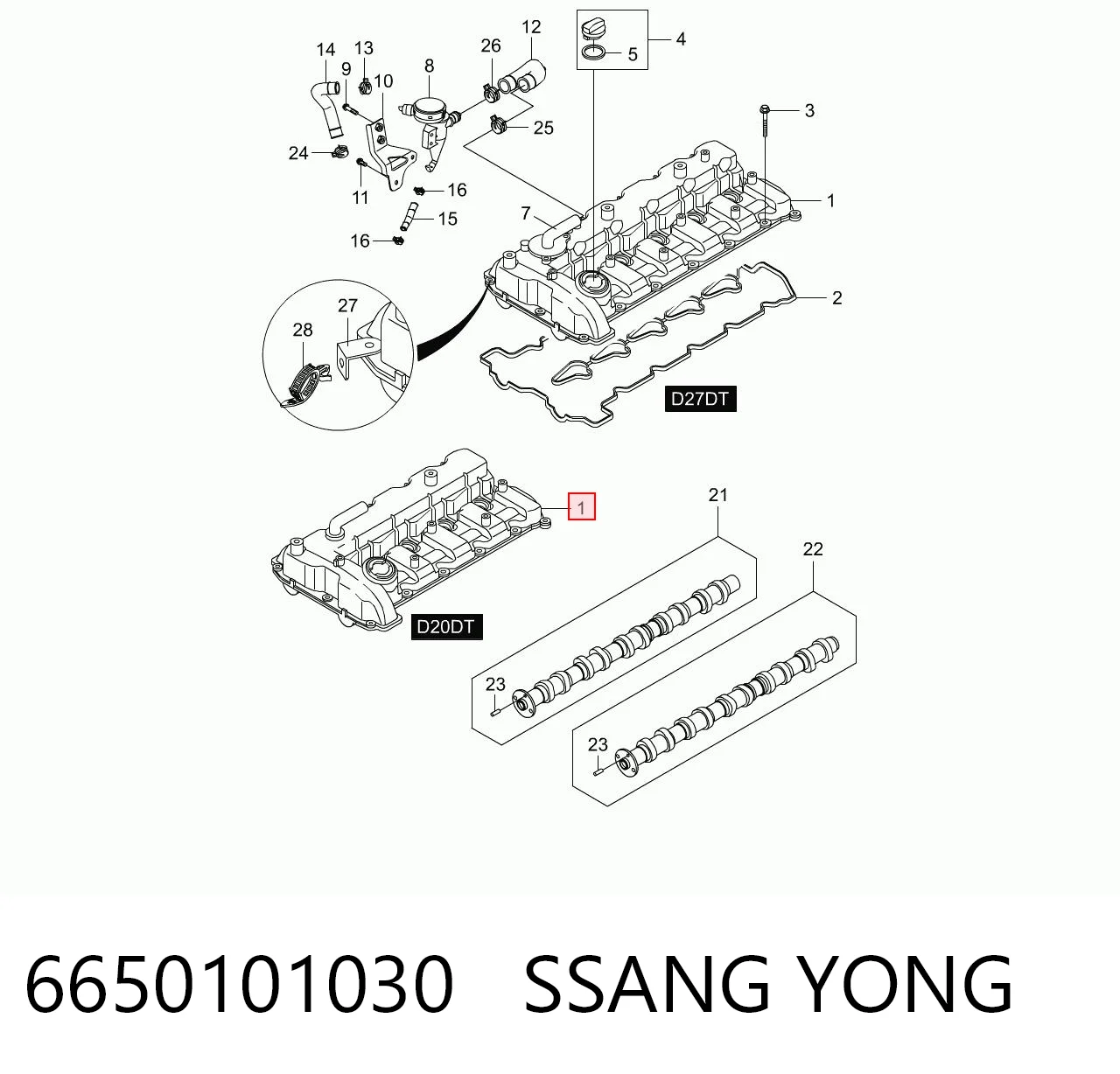 Tampa de válvulas para SsangYong Rodius  