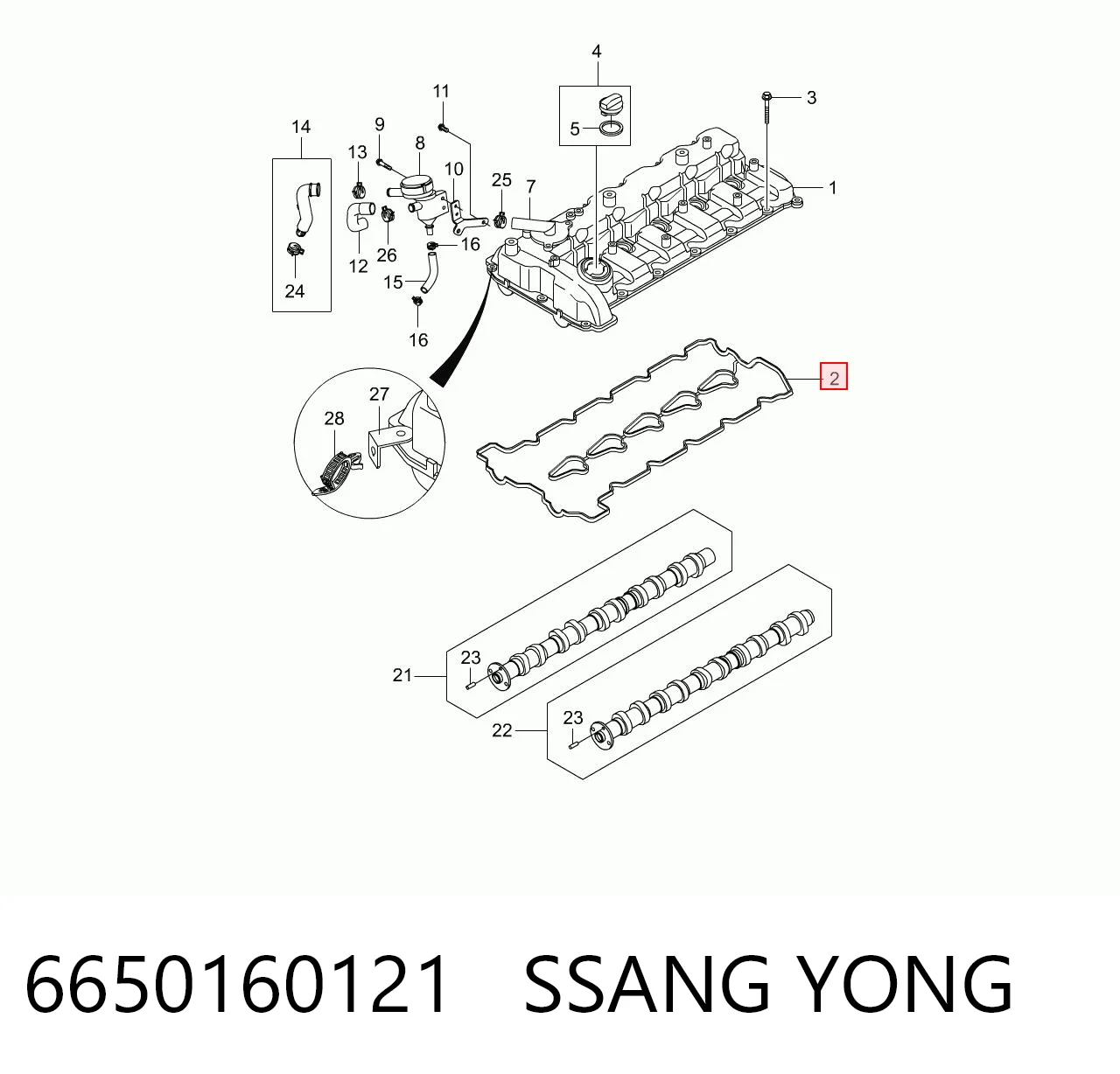 6650160121 Ssang Yong Vedante de tampa de válvulas de motor