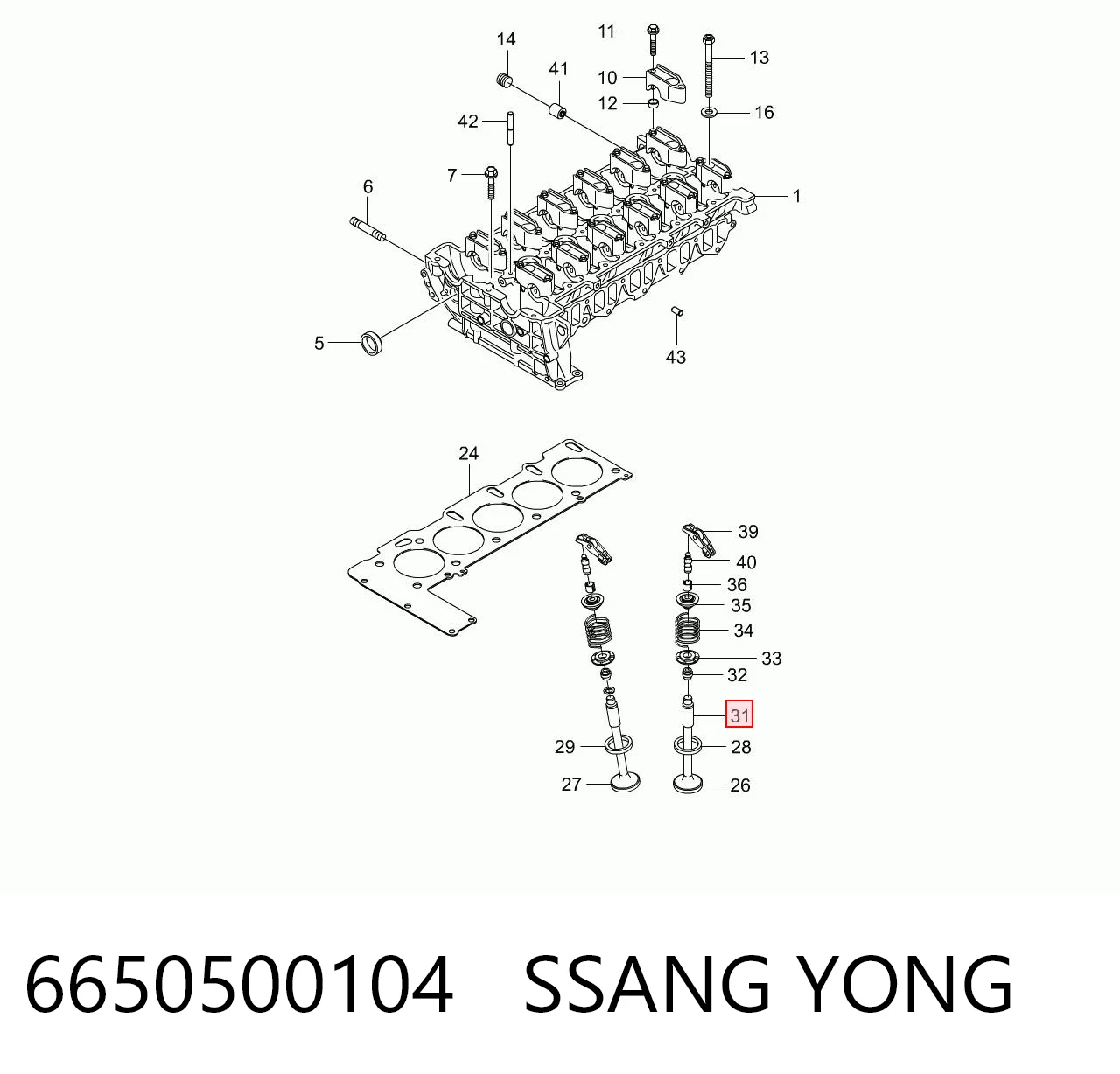 Guia de válvula para SsangYong Rexton I RJ