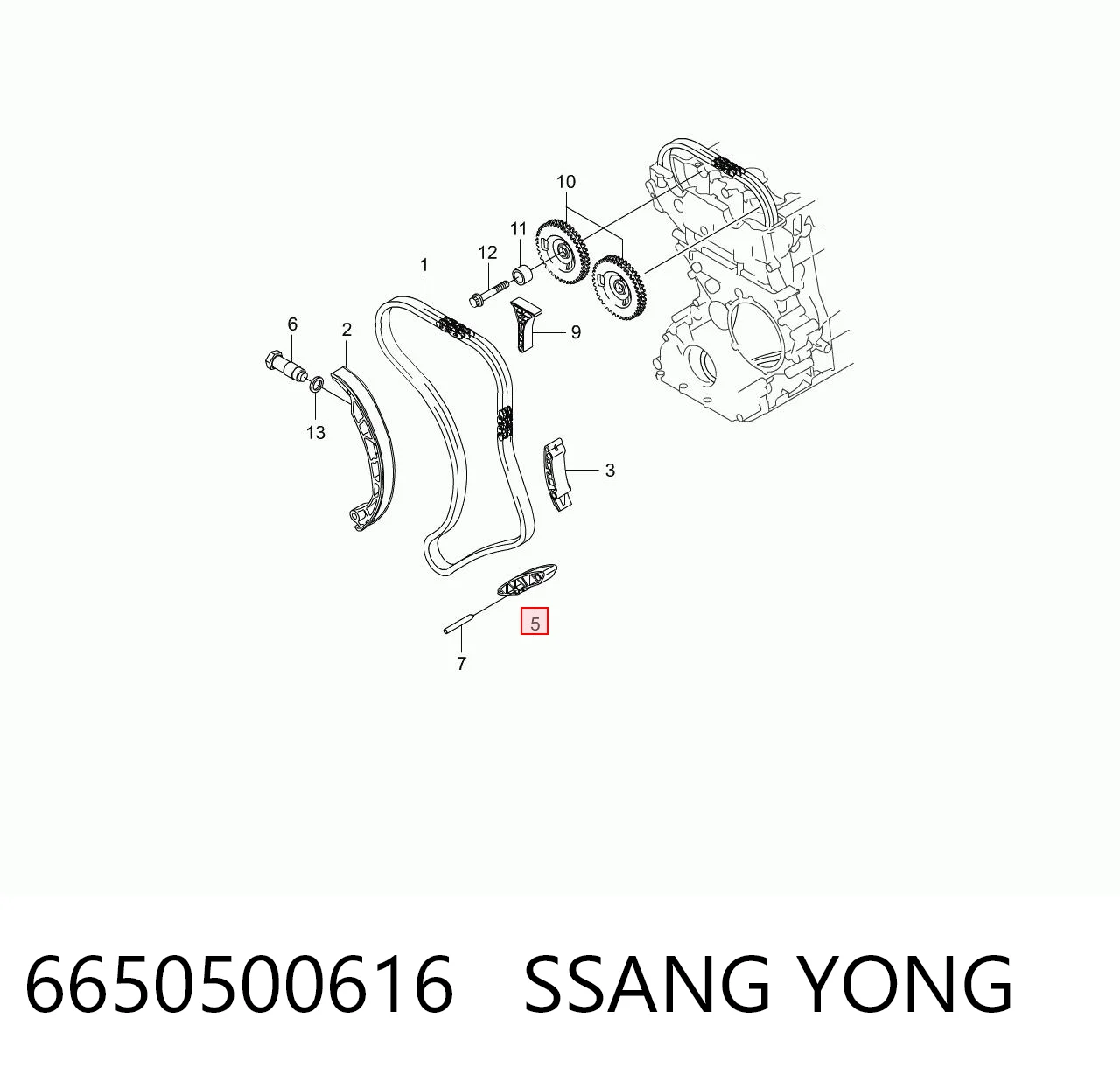 Amortecedor de cadeia do mecanismo de distribuição de gás, inferior para SsangYong Rodius  