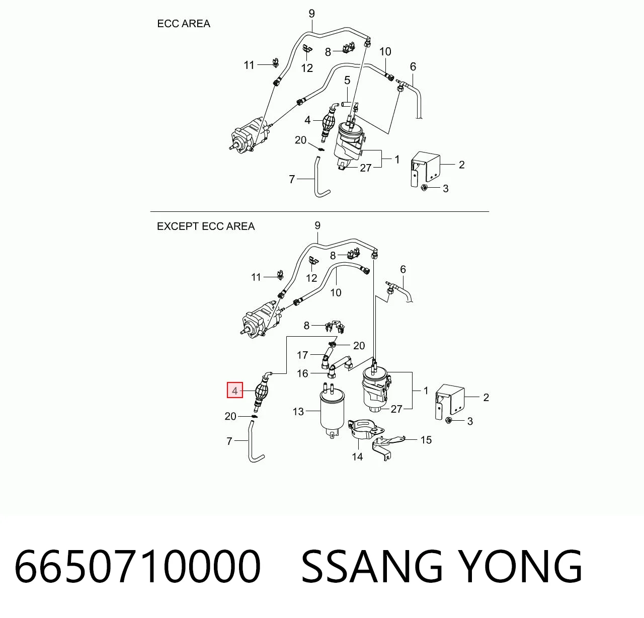 6650710000 Ssang Yong Bomba de combustível de bombeio manual