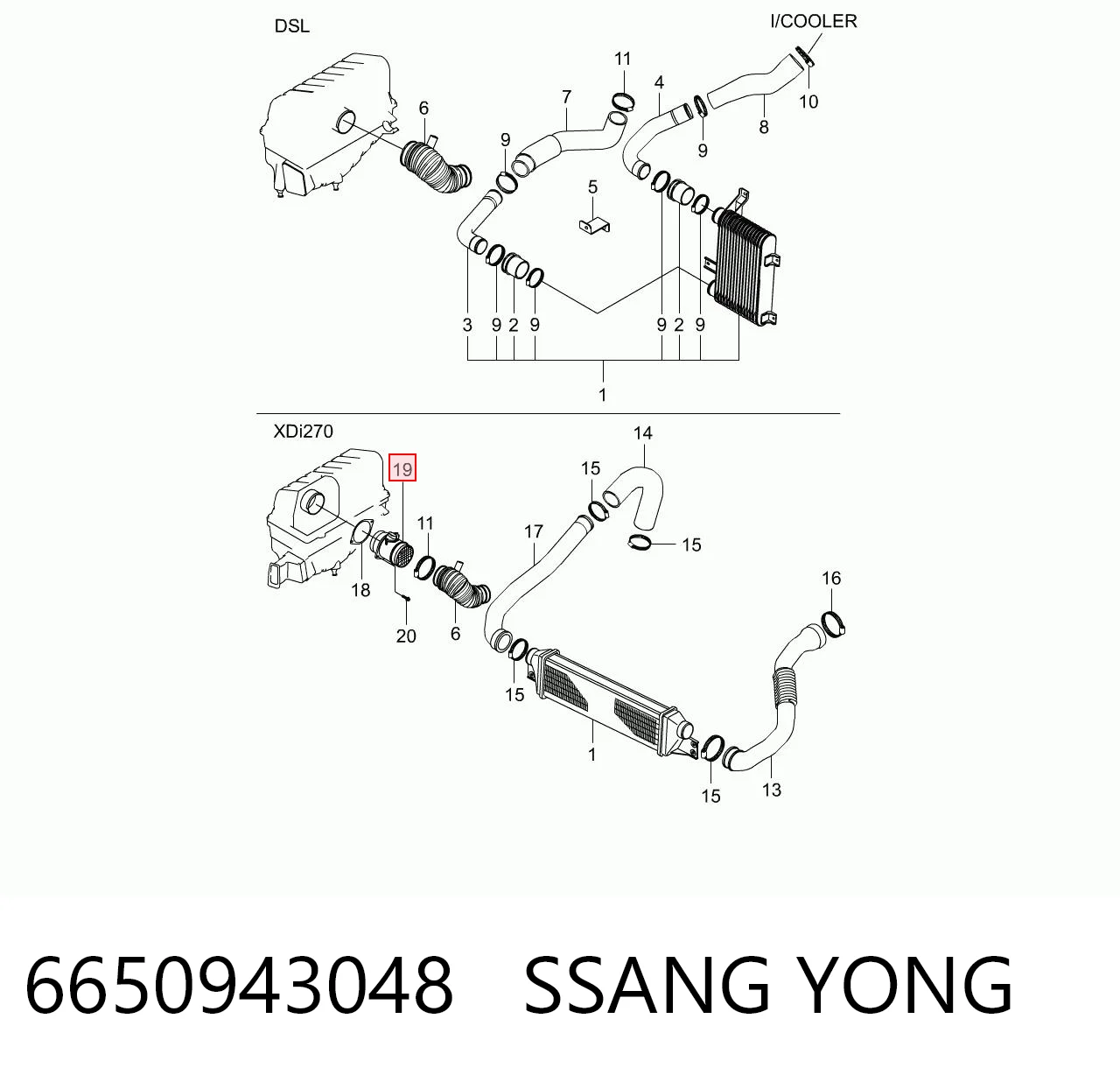 6650943048 Ssang Yong Sensor de fluxo (consumo) de ar, medidor de consumo M.A.F. - (Mass Airflow)